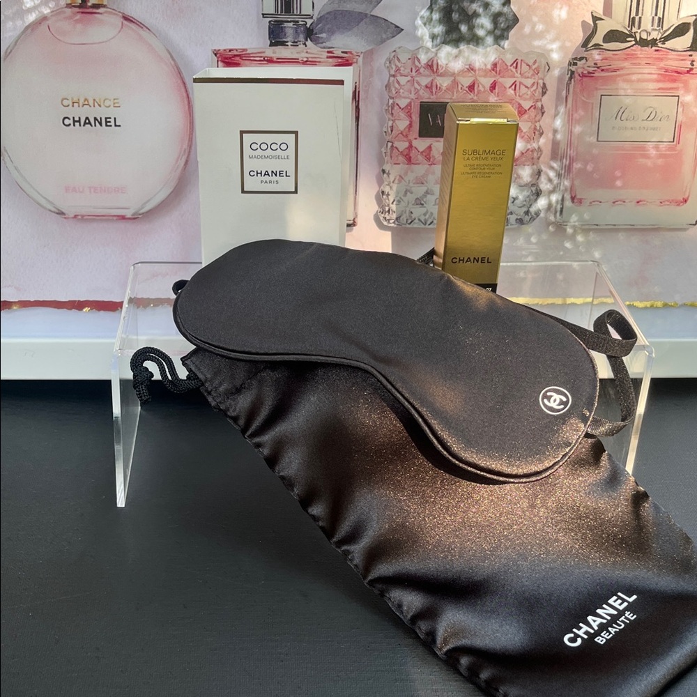 CHANEL Elegant Black Eye Mask NWT. ,Sublimage Eye cream 3ml. and sample of Coco.